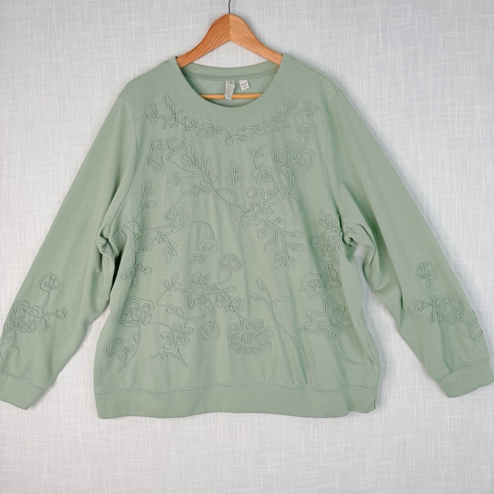 Cato Limit Edition Sage Floral Soutache Embroidered Sweatshirt Boho Cottage core